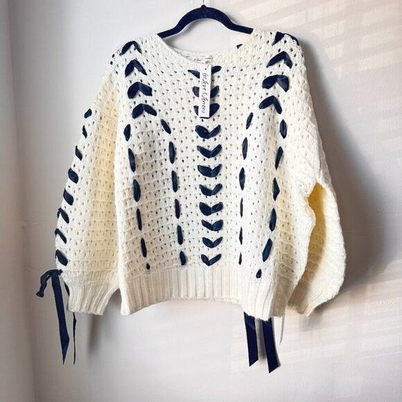 For Love & Lemons Laurel Sweater Cream with Black Ribbon | Size Small | BNWT - Picture 1 of 9